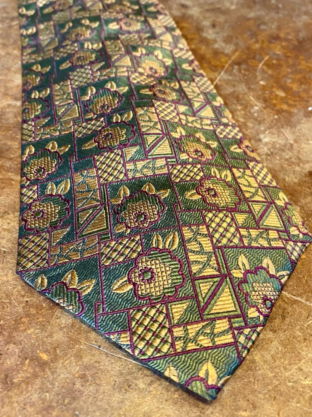 Vintage Audrey Buchner Necktie Tie Jacquard Baroque Flowers Metallic